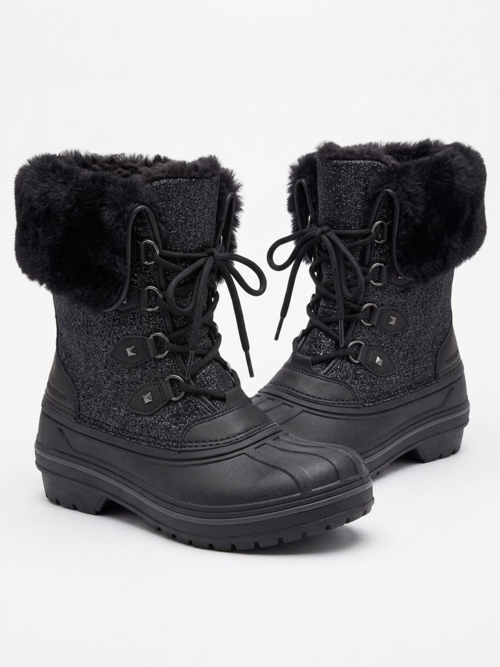 Crocs AllCast II Luxe Waterproof Snow Duck Boots Black Shimmer Faux Fur W5